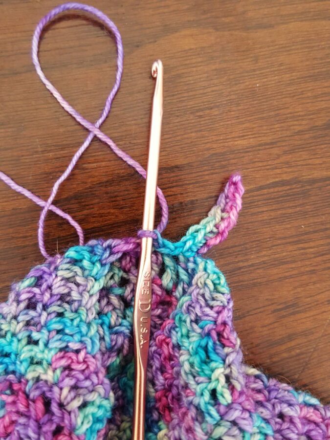 Starting the cuff of crochet socks