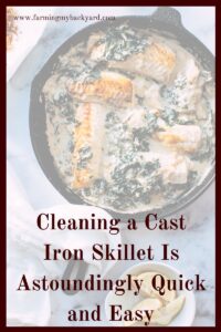 Did you know that cleaning a cast iron skillet is one of the easiest kitchen clean up jobs there is?  Once you get a hang of using and cleaning cast iron you will love it!